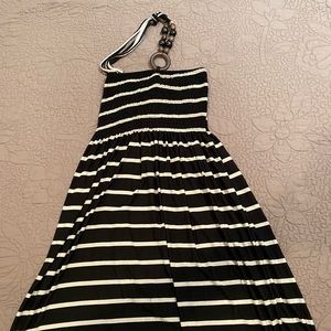 Swim coverup, black striped with beading halter